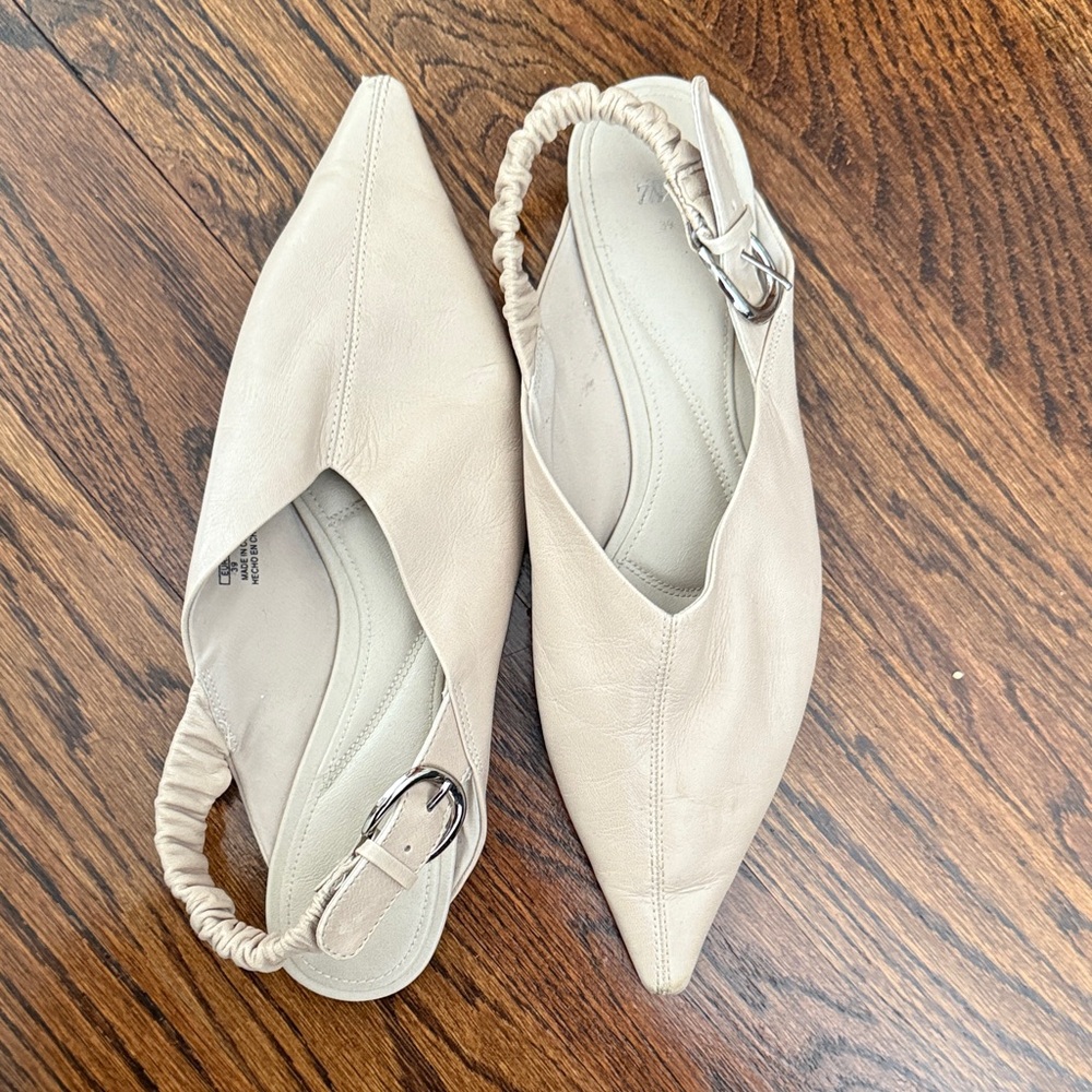Zara Cream Pointed Flats with Buckle